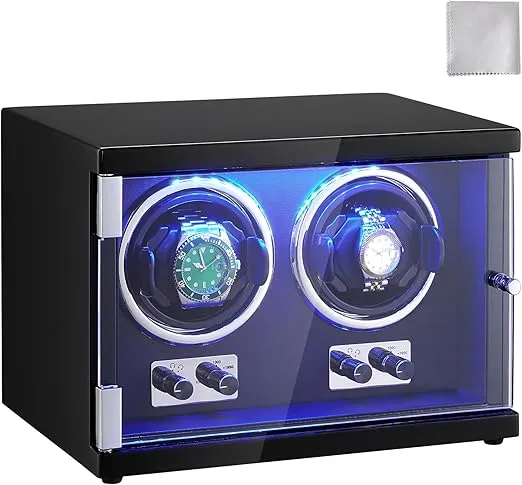 VEVOR Watch Winder, Rotating Watch Box for High-End Automatic Watches, 2 Watch Winder Case with Quiet Japanese Motors, LED Light, Adjustable Direction and Speed, Multi Modes