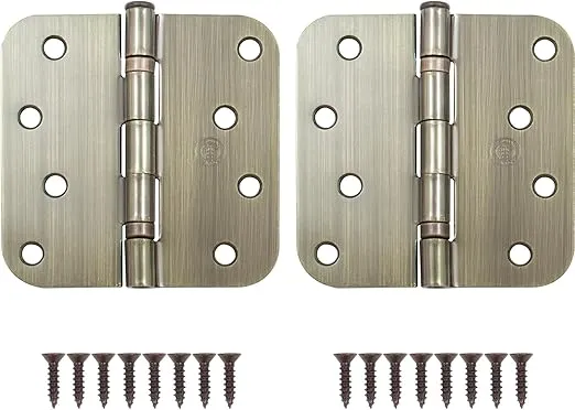 Stone Harbor Hardware 4" Ball-Bearing Door Hinges, 5/8" Radius Corner, Antique Brass, 2-Pack