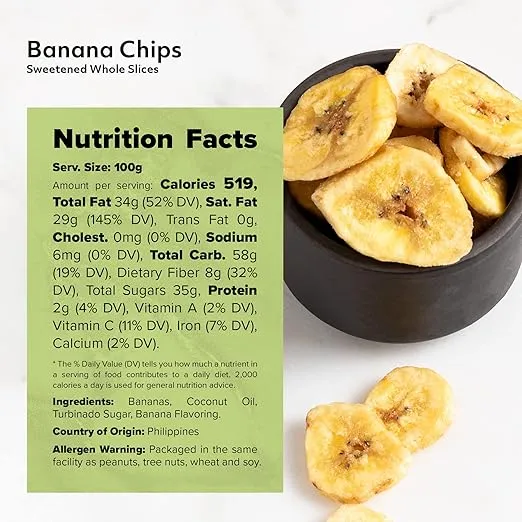 NUTS U.S. - Banana Chips | Dried and Sweetened | All Natural | Vegetarian | Non GMO and Gluten Free | Packed in a Resealable Bag (2 LBS)