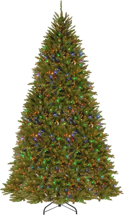 National Tree Company Pre-Lit Artificial Full Christmas Tree, Green, Dunhill Fir, Dual Color LED Lights, Includes PowerConnect and Stand, 10 Feet