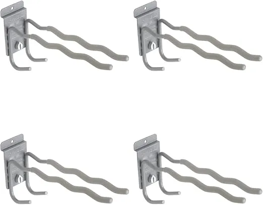 Heavy Duty Tool Hook with CamLok Wall Locking Mechanism and Notched Double Hook Design for Shovels, Brooms, Rakes, Garage Storage (Pack of 4)