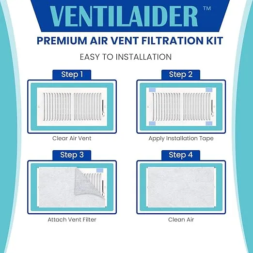 Complete Air Vent Register Filter Set Cut To Fit Any Size 16" x 60" & 50" Velcro Tape, Electrostatic Fabric. Purifies Air, Helps Reduce Allergies From Dusty Ducts, AC Furnace System (2)