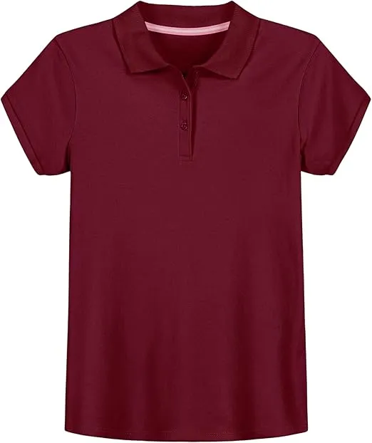 IZOD Girls' School Uniform Short Sleeve Polo Shirt, Button Closure, Comfortable & Soft Interlock Fabric
