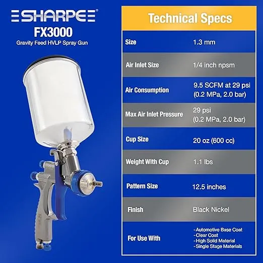 Graco-Sharpe 288879 HVLP FX3000 Paint Spray Gun, 1.3 mm