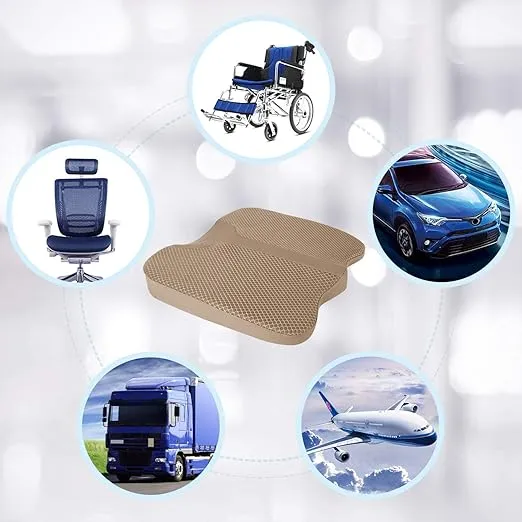 Comfort Memory Foam Seat Cushion for Car Seat Driver, Tailbone (Coccyx) Pain Relief Pad for Driving, Office Chair (Beige)