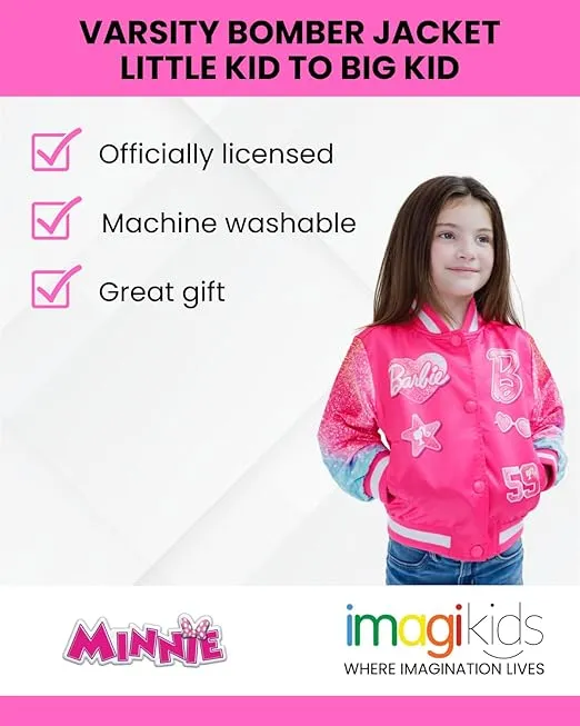 Barbie Girls Varsity Bomber Jacket Little Kid to Big Kid Sizes (4-14-16)