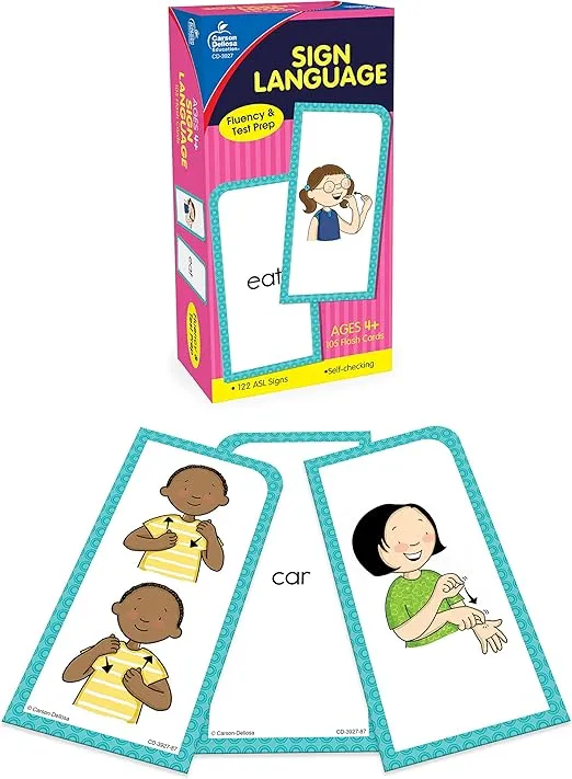 Carson Dellosa 104 American Sign Language Flash Cards for Kids, Toddlers and Beginners, ASL Flash Cards for Kids, ASL Cards for Beginners Covering 122 ASL Signs, Learn Sign Language for Beginners