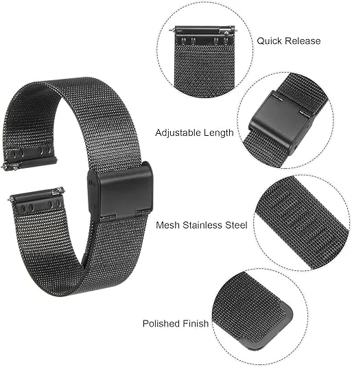 HARFINGTON Stainless Steel Mesh Watch Band Quick Release Adjustable Metal Watch Strap for Men Women