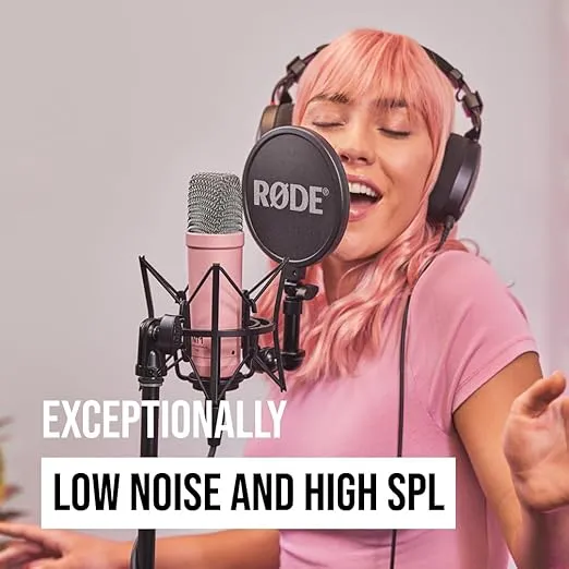RØDE NT1 Signature Series Large-Diaphragm Condenser Microphone with Shock Mount, Pop Filter and XLR Cable for Music Production, Vocal Recording, Streaming and Podcasting (Pink)