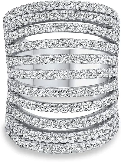 Simple Romantic Large Pave Cubic Zirconia Elegant Full Finger Armor CZ Statement Swirl Infinity Ring For Women Teen.925 Sterling Silver