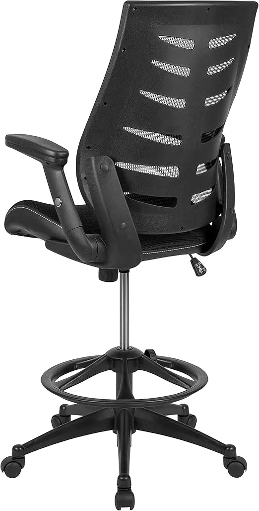 Flash Furniture Kale High-Back Ergonomic Mesh Office Chair with Flip-Up Arms and Adjustable Foot Ring, Spine-Back Tall Executive Swivel Chair, Black