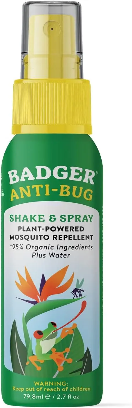 Badger Bug Spray, Travel Size Bug Spray, Organic Deet Free Mosquito Repellent Spray for Body with Citronella and Lemongrass, 2.7 fl oz
