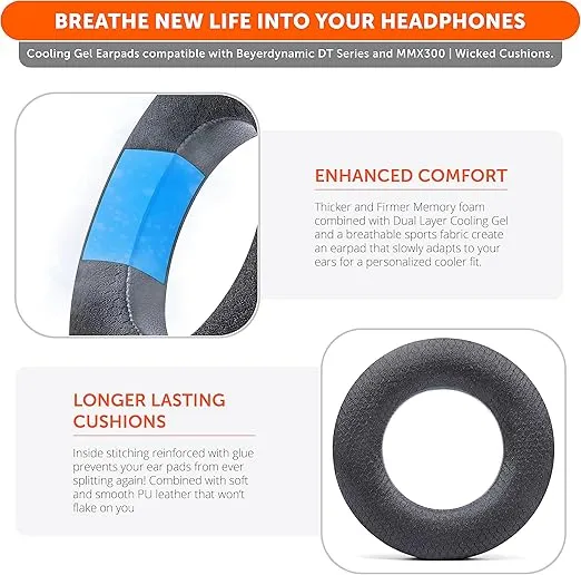 WC Freeze DT770 - Cooling Gel Ear Pads for Beyerdynamic DT770, DT990, DT880, MMX300, DT1770, DT1990 Headphones | Sport Fabric Exterior, Noise Isolation, Enhanced Foam, Cooler for Longer | Black