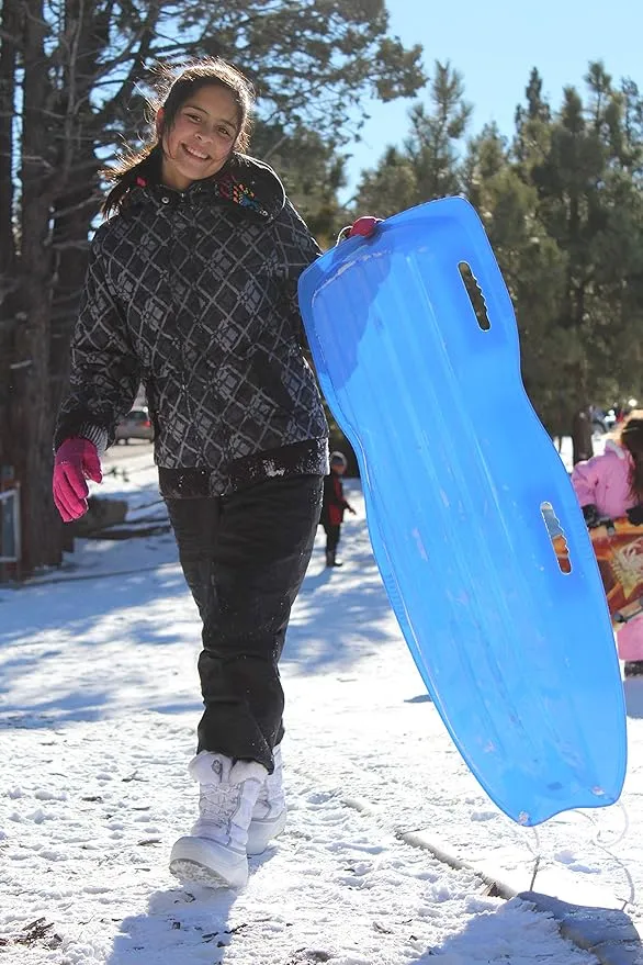 Slippery Racer Downhill Xtreme Flexible Adults and Kids Plastic Toboggan Snow Sled for up to 2 Riders with Pull Rope and Handles.