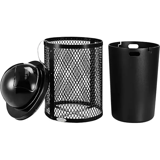 Global Industrial 32 Gallon Thermoplastic Coated Mesh Receptacle w/Dome Lid, Black, Unassembled