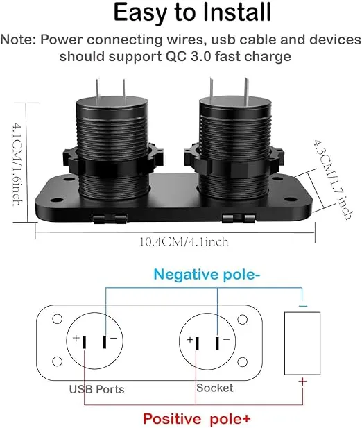 QC 3.0 USB Outlet 12V Boat Marine Waterproof Cigarette Lighter Socket Splitter 12 Volt DC Power Charger Adapter DIY Kit with Blue LED Dual USB Ports for Rocker Switch Panel on Car RV Golf Cart ATV