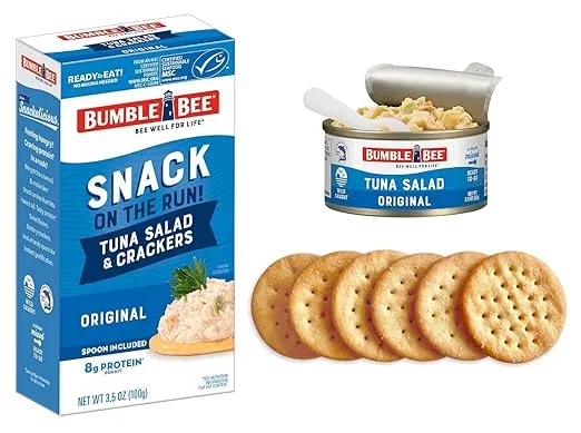 Bumble Bee Snack On The Run Tuna Salad with Crackers Kit, 3.5 oz (Pack of 12) - Ready to Eat, Spoon Included - Wild Caught Tuna - Shelf Stable & Convenient Protein Snack