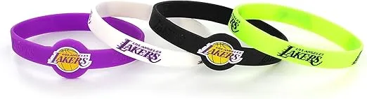 Aminco Officially Licensed NBA Los Angeles Lakers Silicone Bracelet (4-Pack), Team Colors