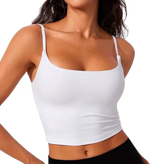 CRZ YOGA Butterlift Womens Scoop Neck Longline Sports Bra - U Back Adjustable Straps Workout Crop Tank Top with Built in Bra