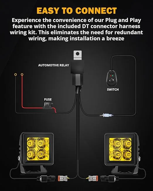 Auxbeam 2 Inch LED Pod Lights Amber Fog Light Off Road Cube Light Focusing Spot Light Square 4000LM Yellow Spot Beam Auxiliary Driving Ditch Work Lights for Truck Car Jeep Motorcycle ATV UTV, Pair