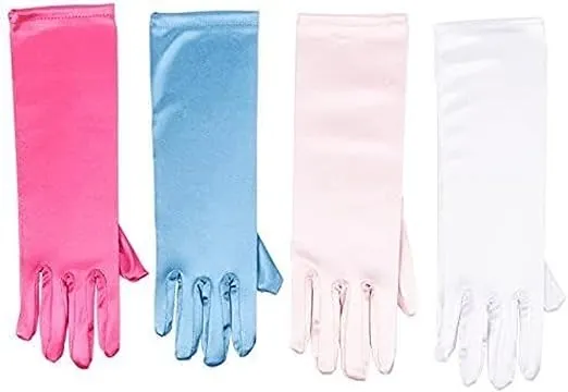BLUE PANDA Girl Dress Up Satin Gloves for Princess Costume or Wedding, Ages 3 to 8 (4 Pairs)