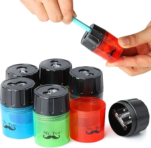 Mr. Pen- Handheld Manual Pencil Sharpener with 2 Sharpening Holes and Screw-On Lid, Pack of 6, Pencil Sharpeners, Colored Pencil Sharpener, Manual Pencil Sharpener, Pencil Sharpener Manual, Sharpeners