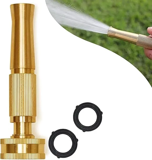Morvat Solid Brass Metal Twist Garden Hose Nozzle, Heavy Duty Adjustable Power Spray Attachment, High Pressure Water Jet Sprayer with ¾” Standard Threading, Includes 2 Extra Rubber Washers