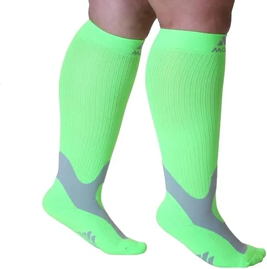 Mojo Compression Socks for Women and Men 20-30mmHg Wide Calf - Big and Tall Compression Support Stockings for Varicose Veins Circulation, Bariatric, Nursing - Green, 5X-Large - A601