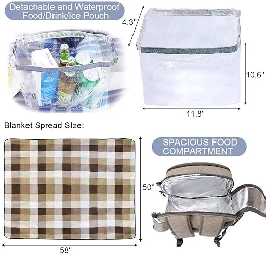 Sunflora Picnic Backpack for 4 Person with Blanket Picnic Basket Set for 2 with Insulated Cooler Wine Pouch for Family Couples (Brush Beige)