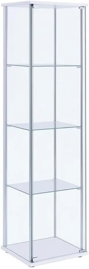 Coaster Home Furnishings Rectangular 4-Shelf Clear Curio Cabinet, 63.75" H x 14.25" W x 16.75" D, White, Chrome, 951072