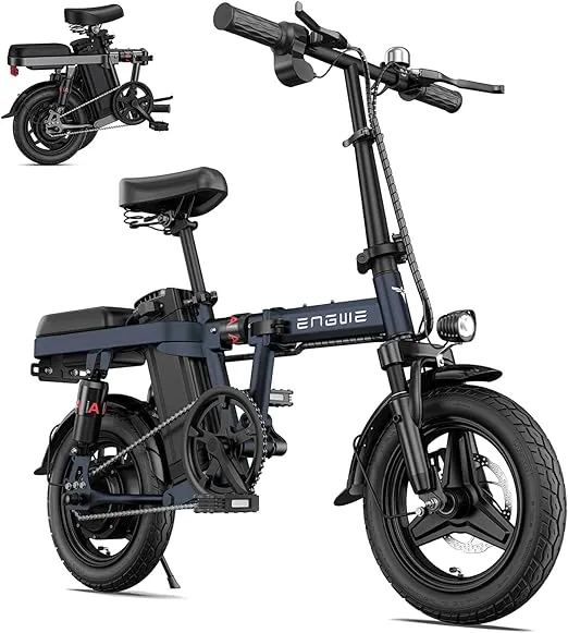 ENGWE T14 Folding Electric Bikes for Adults Teens 350W 19.2MPH 14'' Fat Tire Mini Ebike Urban City Commuter Bicycles 48V10AH 7 Shock Absorptions Comfort Riding