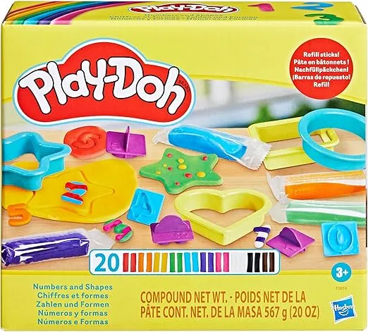 Play-Doh Numbers and Shapes Playset with 17 Tools & 20 Compound Sticks, Kids Arts & Crafts, Preschool Toys, for Girls & Boys, Ages 3+