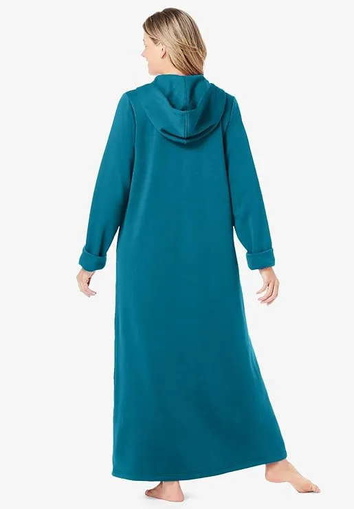 Dreams & Co. Women's Plus Size Long Hooded Fleece Sweatshirt Robe