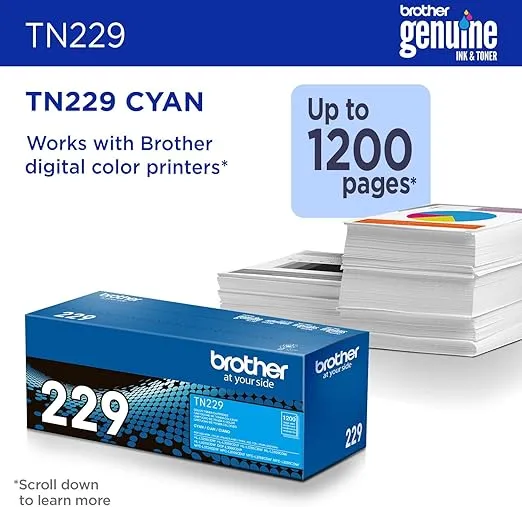 Brother Genuine TN229C Cyan Standard Yield Printer Toner Cartridge - Print up to 1,200 Pages(1)