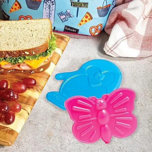 Fit & Fresh Cool Coolers Kids Lunch Box Ice Packs, Slim Ice Packs for Kids Lunch Bags, Lunch Ice Packs Reusable, Ice Packs for Lunch, Daycare, and Travel, Multicolored Penguin and Butterfly Set, 8PK