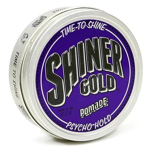 Shiner Gold Psycho Hold Pomade | Extreme Hold | High Shine | Water-based | Coconut Scent, 4oz