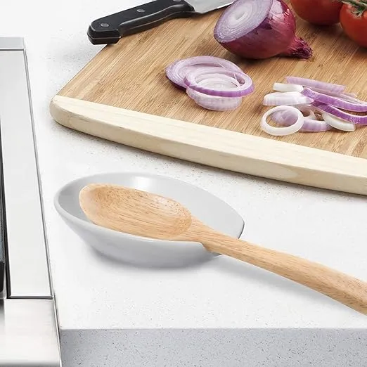 OGGI Spooner Ceramic Spoon Rest- Spoon Rest for Stove Top, Spoon Holder for Countertop, Kitchen Decor for Counter, Coffee Bar Accessories, Ivory