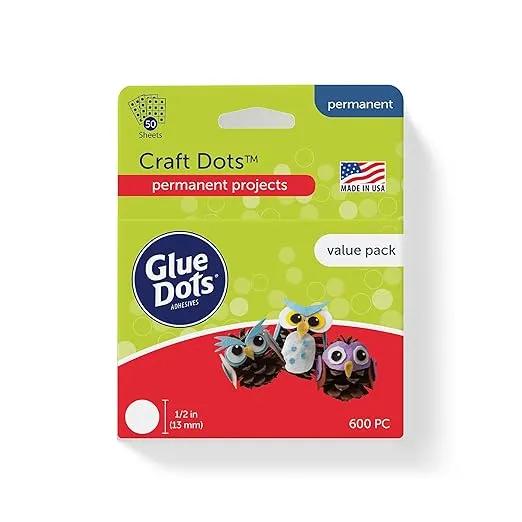 Glue Dots, Craft Dots Value Pack, Double-Sided, 1/2", .5 Inch, 600 Dots, DIY Craft Glue Tape, Sticky Adhesive Glue Points, Liquid Hot Glue Alternative, Clear