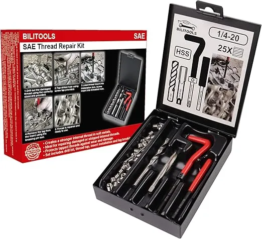 BILITOOLS 1/4-20 inch Thread Repair Kit, HSS Drill Helicoil Repair Kit SAE