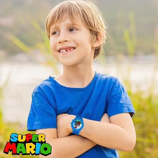 Accutime Nintendo Super Mario Kids' Flashing LCD Digital Watch - LED Lightshow - Vibrant Blue Band, Easy-to-Read Display, Perfect for Children