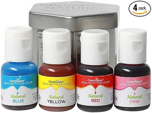 Chefmaster - Natural Liqua-Gel Food Coloring Kit - Natural Gel Food Coloring - 4 Count Pack - Plant-Based Ingredients, Naturally Vibrant Colors, Blends Easily - Made in the USA