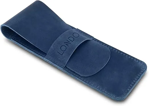 Londo Genuine Leather Pen and Pencil Case with Tuck in Flap (Blue)