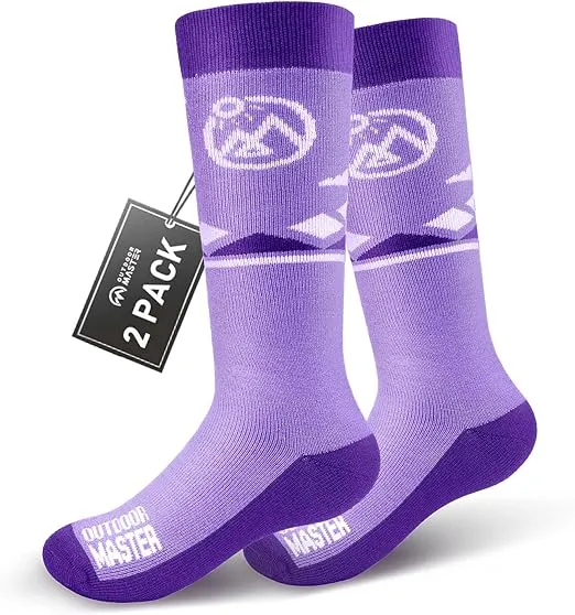 OutdoorMaster Kids Ski Socks - Merino Wool Blend, Over the Calf Design
