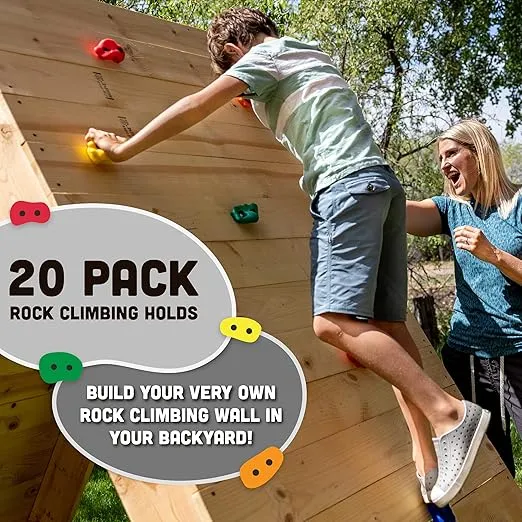 Squirrel Products Rock Climbing Holds for Kids, Deluxe Extra Large Climbing Rocks with Mounting Hardware - DIY Rock Wall Indoor & Outdoor Playground Accessories Wall Climbing Kit - Ages 3+