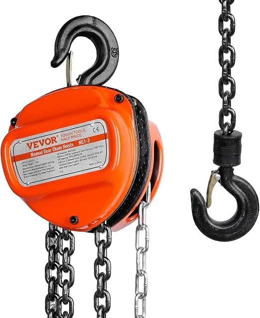 VEVOR Hand Chain Hoist, 1 Ton 2200 lbs Capacity 10 FT Come Along, G80 Galvanized Carbon Steel with Double-Pawl Brake, Auto Chain Leading & 360° Rotation Hook, for Garage Factory Dock