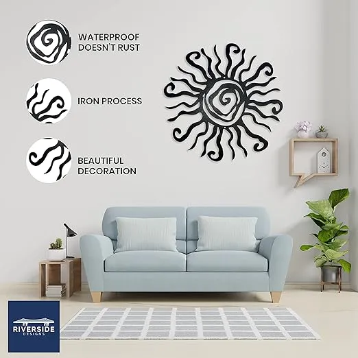 Riverside Designs Wacky Sun Metal Wall Art Indoor/Outdoor Decor - 12" Black Rust Proof Wall Sculpture - Made in USA - Ideal for Bedroom, Garden, Home, Patio and Farmhouse