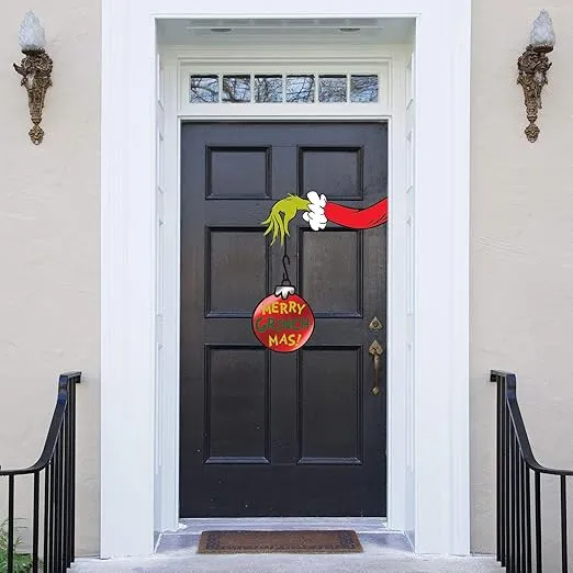 Multicolor Door Decoration - 1 Count - Unique Holiday Cheer Design - Perfect for Indoor & Outdoor Festivities, 23.5", Traditional Grinch