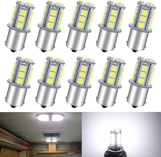 Qoope 1156 LED Bulb White Super Bright 1141 7506 1003 1073 LED Bulbs RV Light Bulbs Replacement 5050 18SMD for 12V RV Camper Trailer Interior Lights Boat Yard Light, Pack of 10