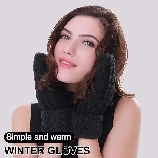 Women's Winter Gloves Warm Lining - Cozy Wool Knit Thick Gloves Mittens