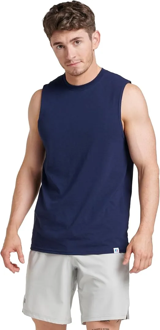 Russell Athletic Men's Dri-Power Cotton Blend Sleeveless Muscle Shirts, Moisture Wicking Odor Protection UPF 30+, Sizes S-4X
